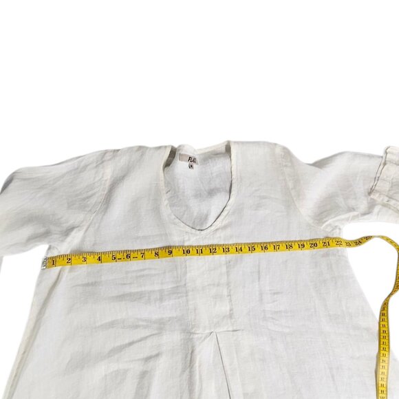 FLAX Womens 100% Linen Pleated 3/4 Sleeve Tunic Blouse, Scoop Neck, Lagenlook ,M - Picture 9 of 10